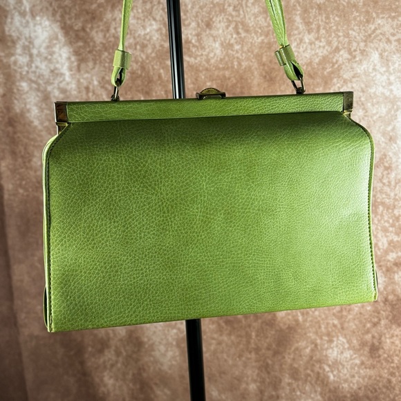 Vintage 60s Pistachio Green Frame Handbag Retro Kelly Style Top Handle - Picture 2 of 11